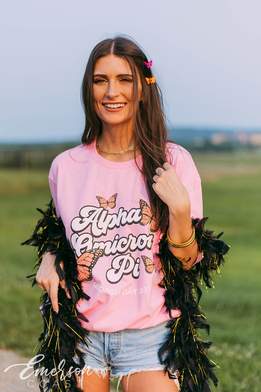 Alpha Omicron Pi Pink Butterfly Tee
