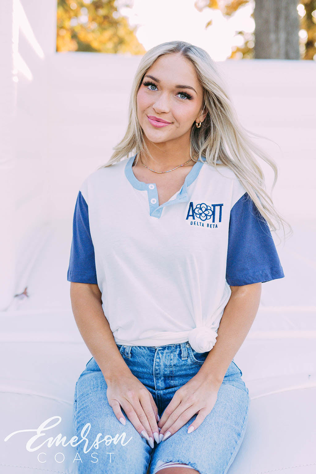 Alpha Omicron Pi PR Infinity Rose Colorblock Henley Tee