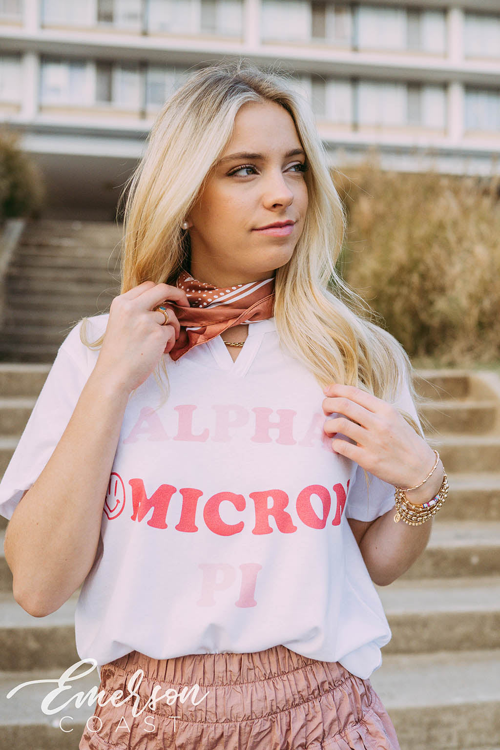 Alpha Omicron Pi PR Smiley Face Notch Tee