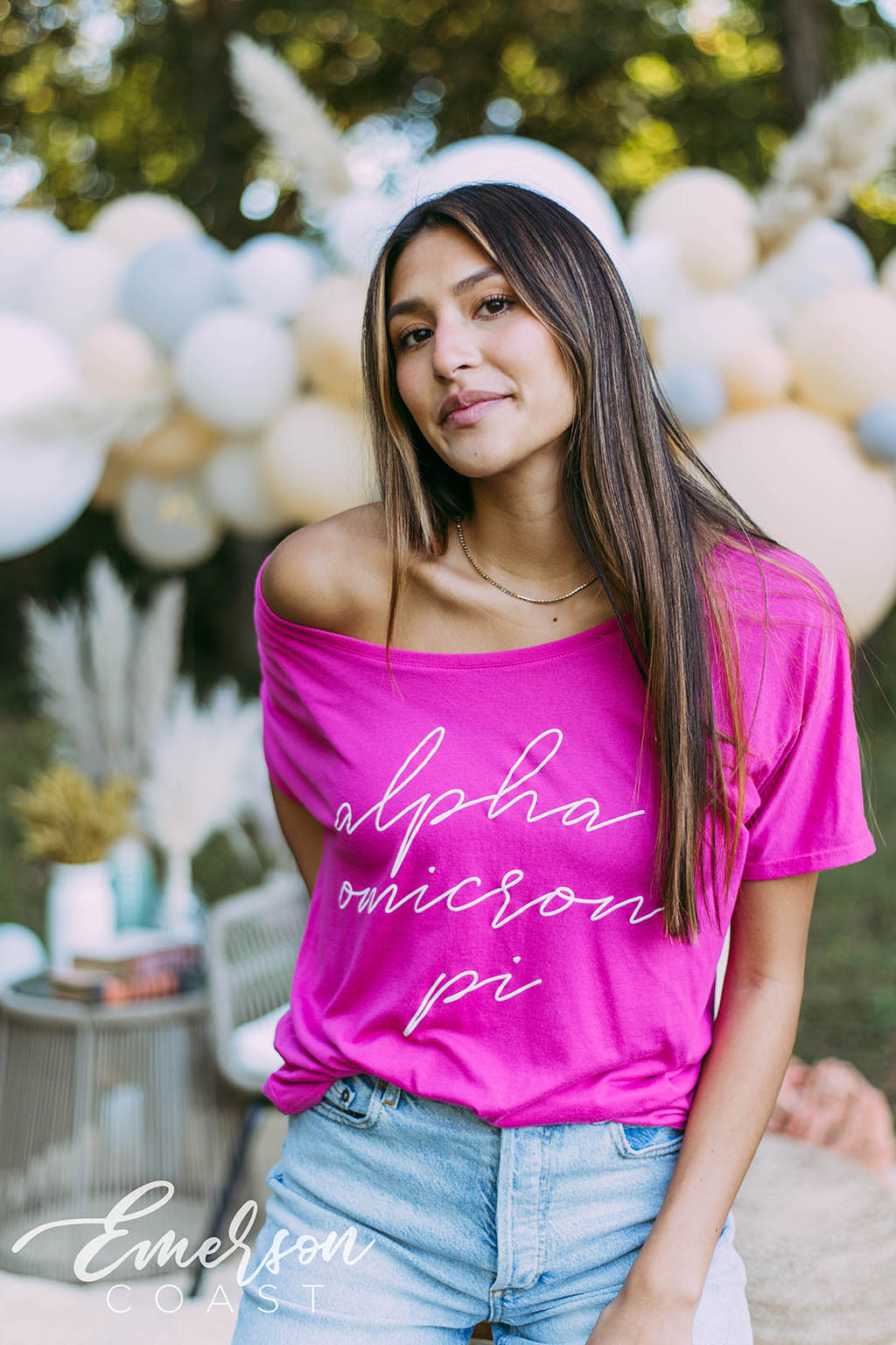 Alpha Omicron Pi Pink Slouchy Tee