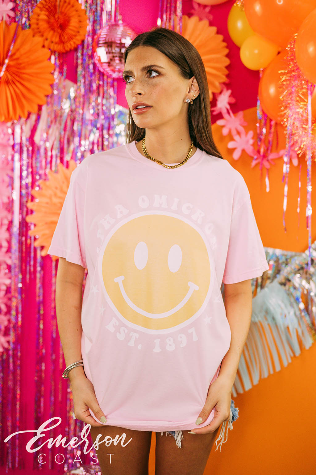 Alpha Omicron Pi PR Smiley Face Tee