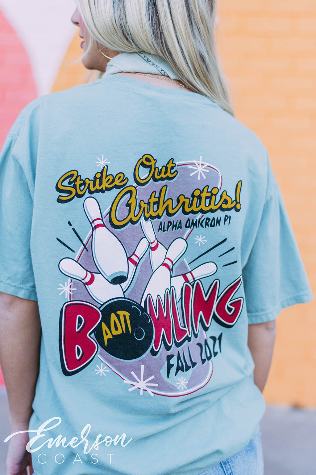 Alpha Omicron Pi Strike Out Arthritis Bowling Tee