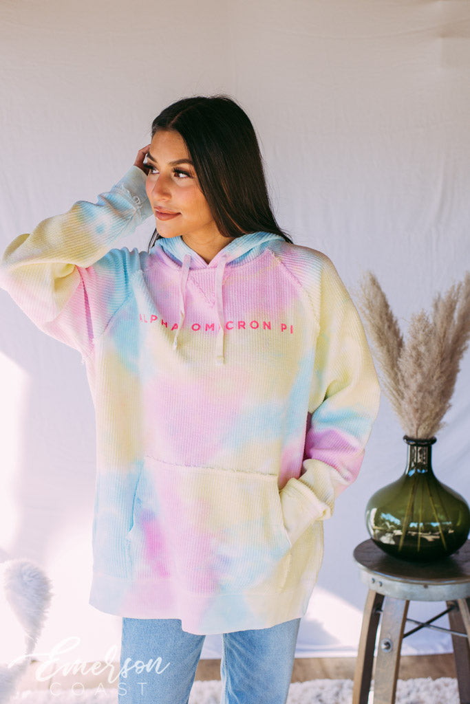Alpha Omicron Pi Tie Dye Corduroy Hoodie