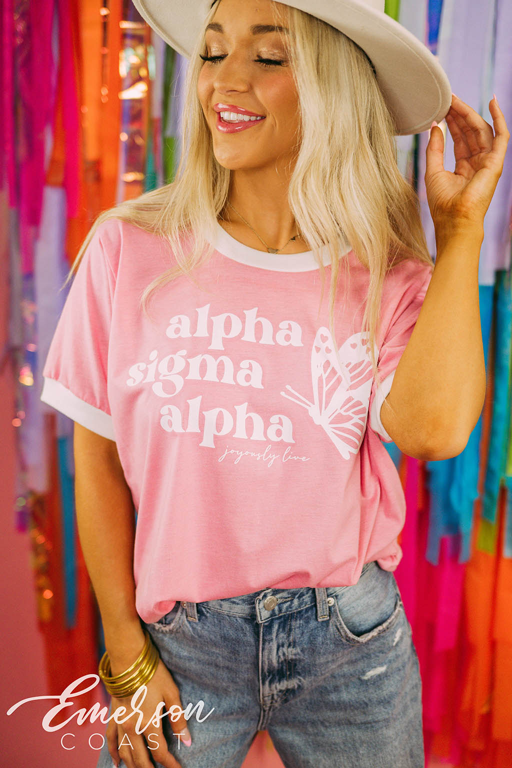 Alpha Sigma Alpha Philanthropy Simple Butterfly Ringer Tee