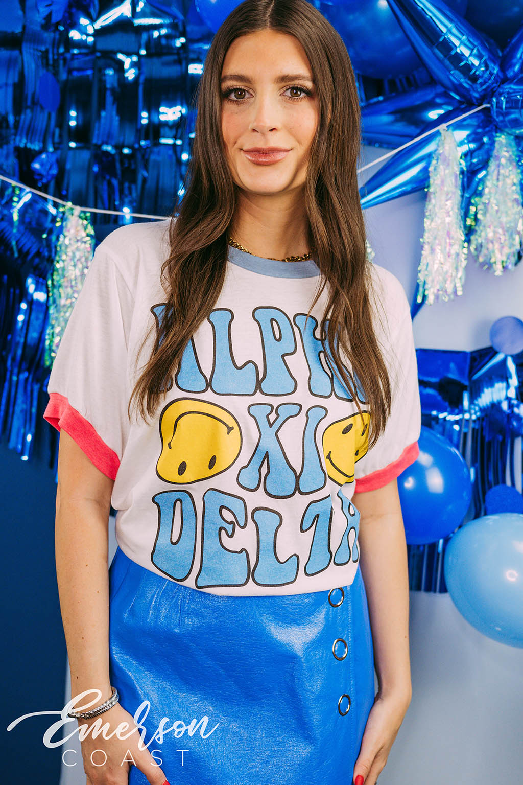 Alpha Xi Delta PR Smiley Face Colorblock Ringer Tee