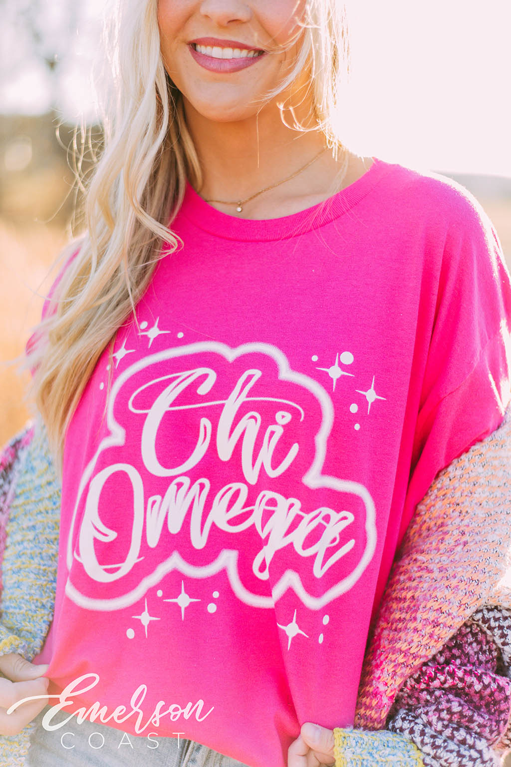 Chi Omega Airbrush Hot Pink Tee