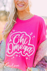 Chi Omega Airbrush Hot Pink Tee
