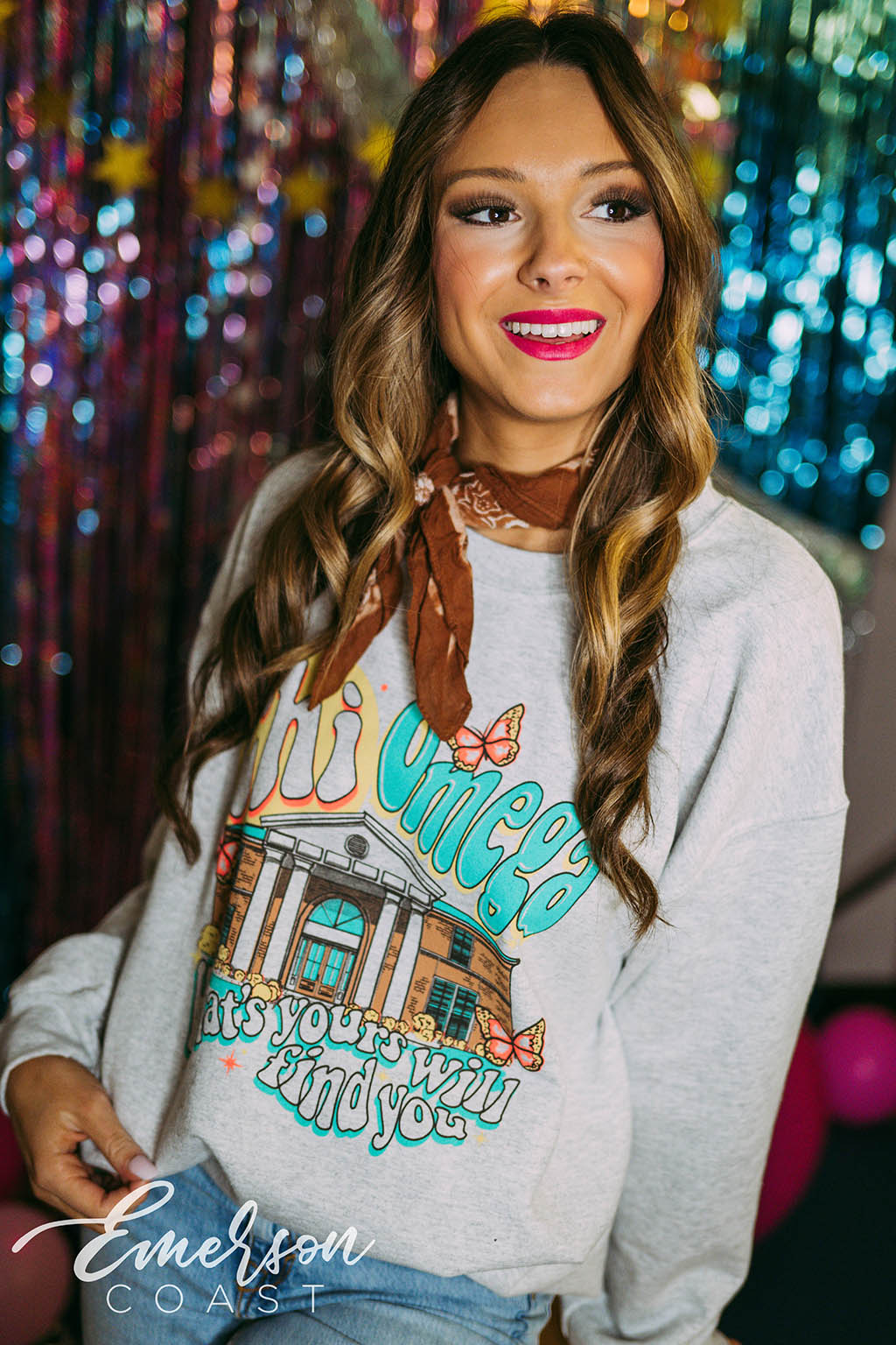 Chi Omega Whats Yours Will Find You Ash Gray Sweatshirt