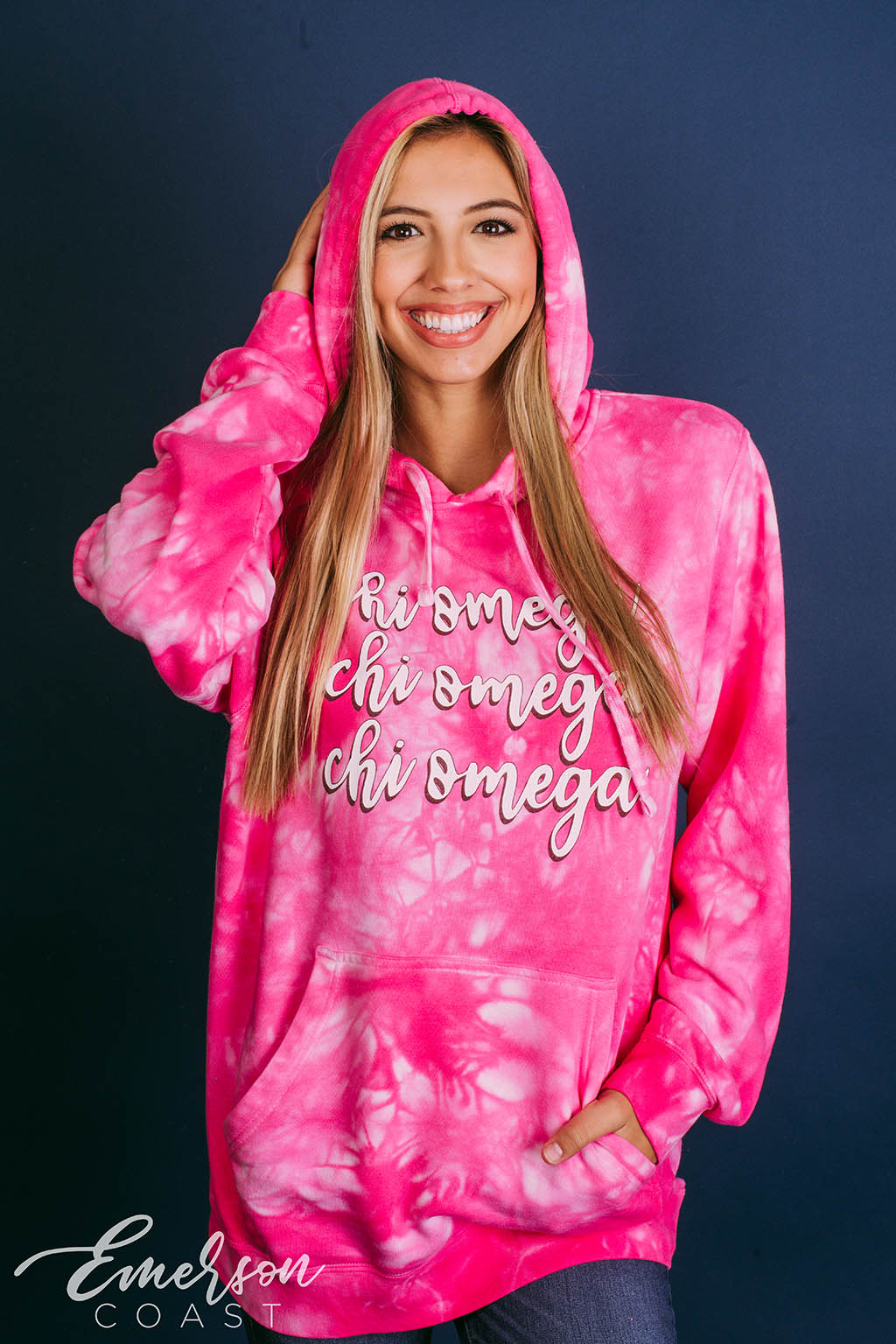 Chi Omega Pink Crystal Wash Hoodie
