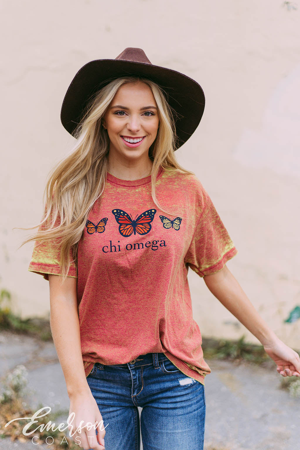 Chi Omega Distressed Butterfly PR Tshirt