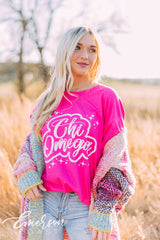 Chi Omega Airbrush Hot Pink Tee
