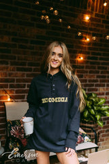 Chi Omega Navy Long Sleeve Henley