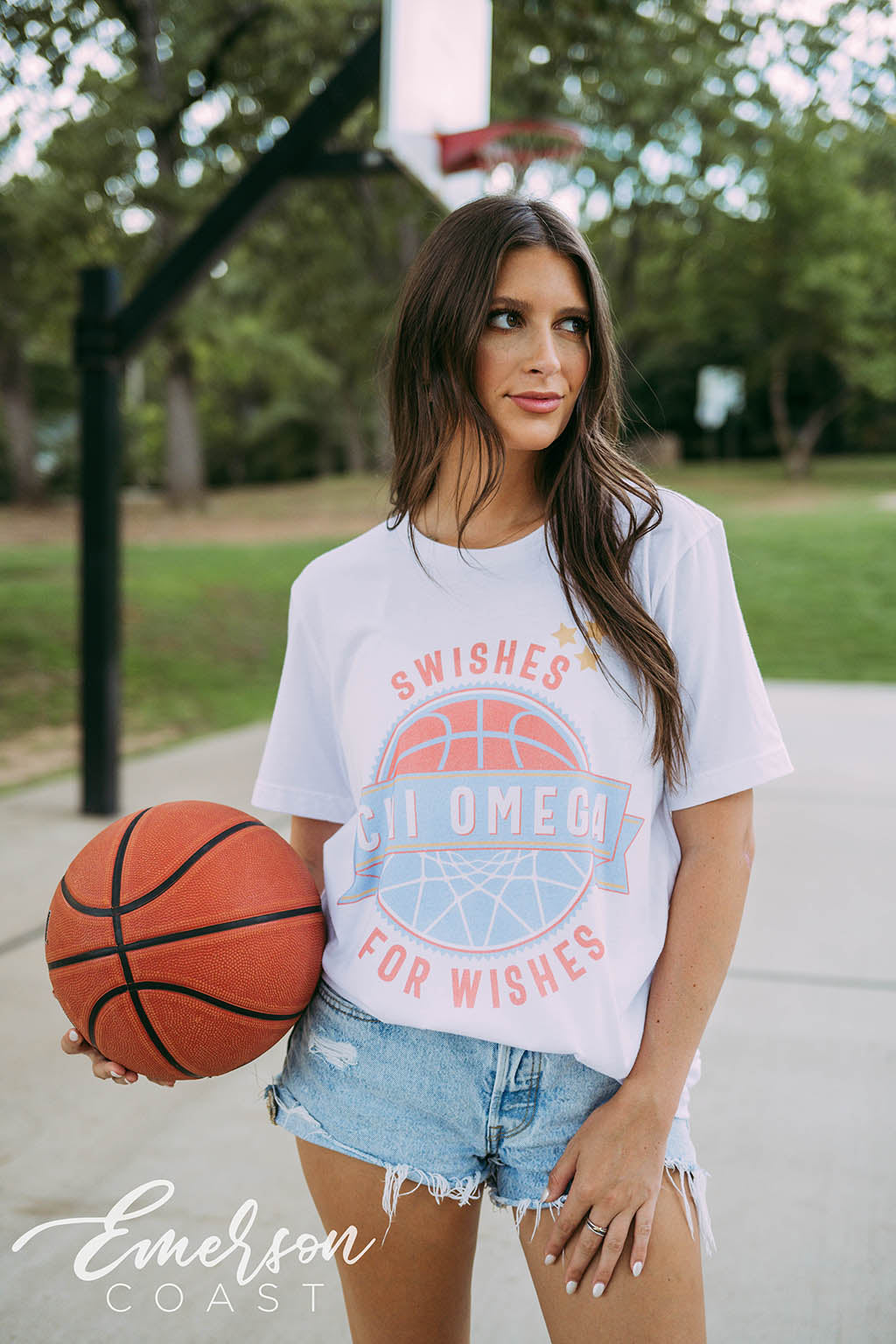 Chi Omega Philanthropy Swishes For Wishes Basketball Tee