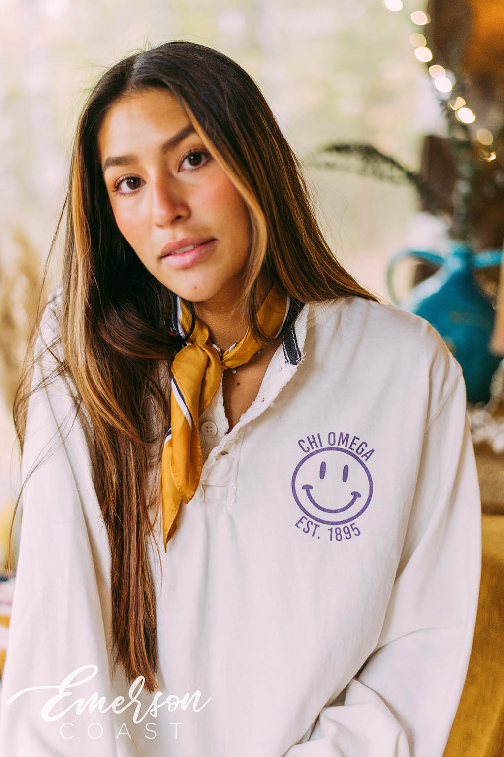 Chi O Smiley Face Thermal Long Sleeve Henley