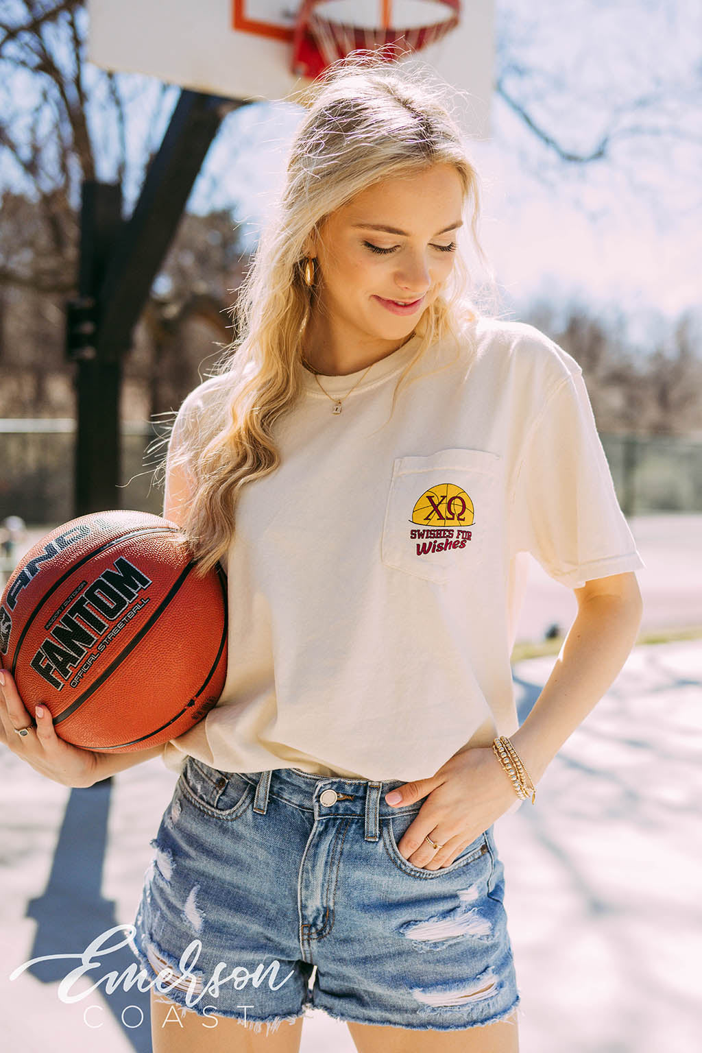 Chi Omega Swishes for Wishes Basketball Jersey Tee