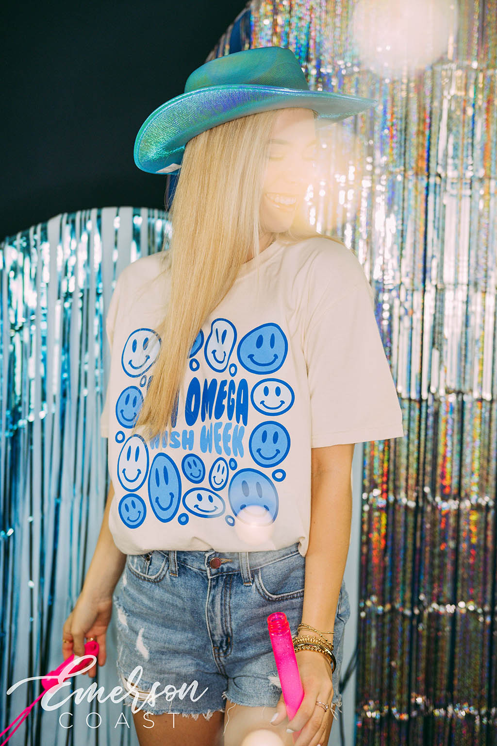 Chi Omega Blue Smileys Wish Week Tee
