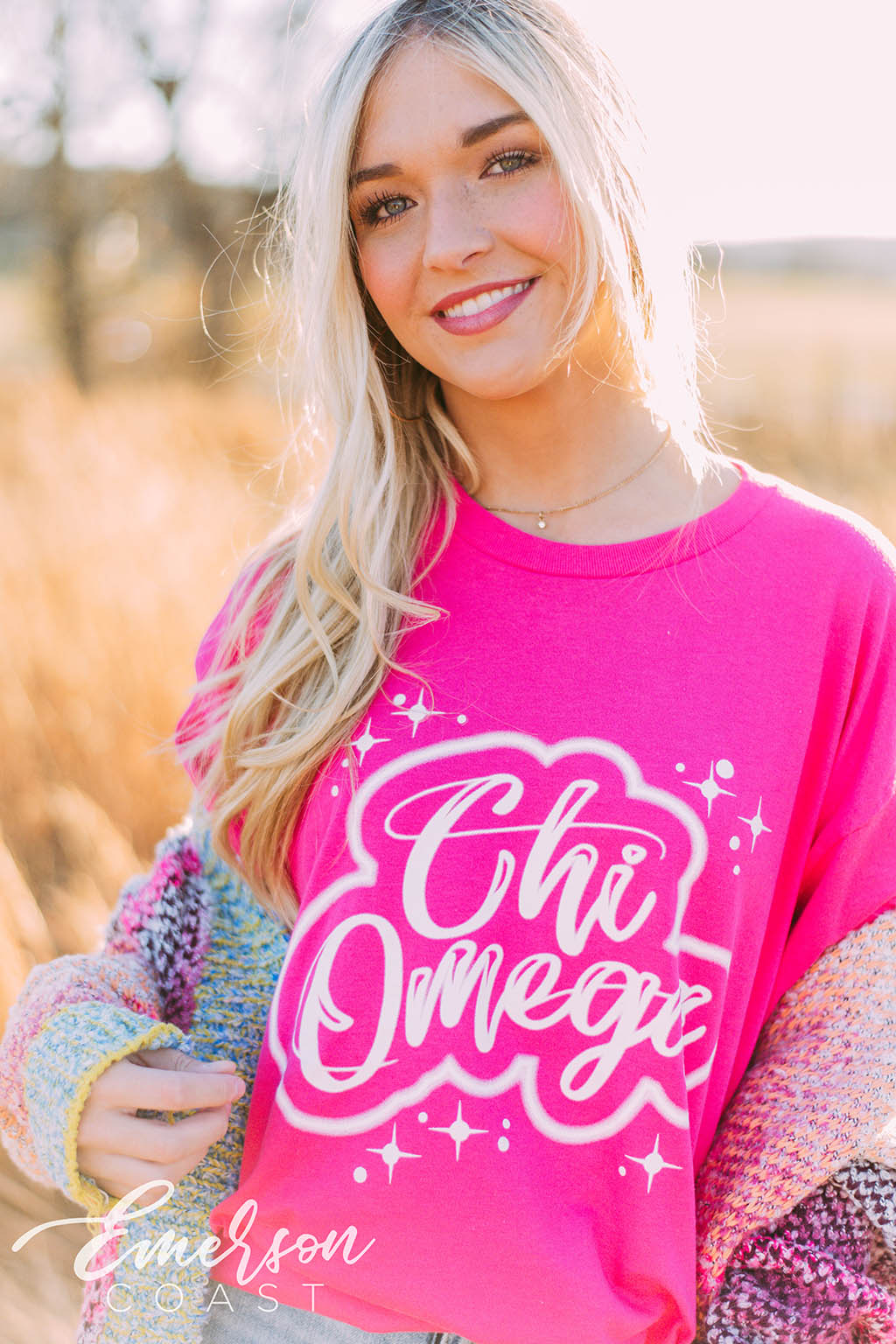 Chi Omega Airbrush Hot Pink Tee