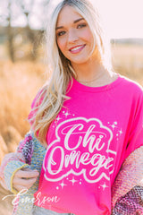 Chi Omega Airbrush Hot Pink Tee