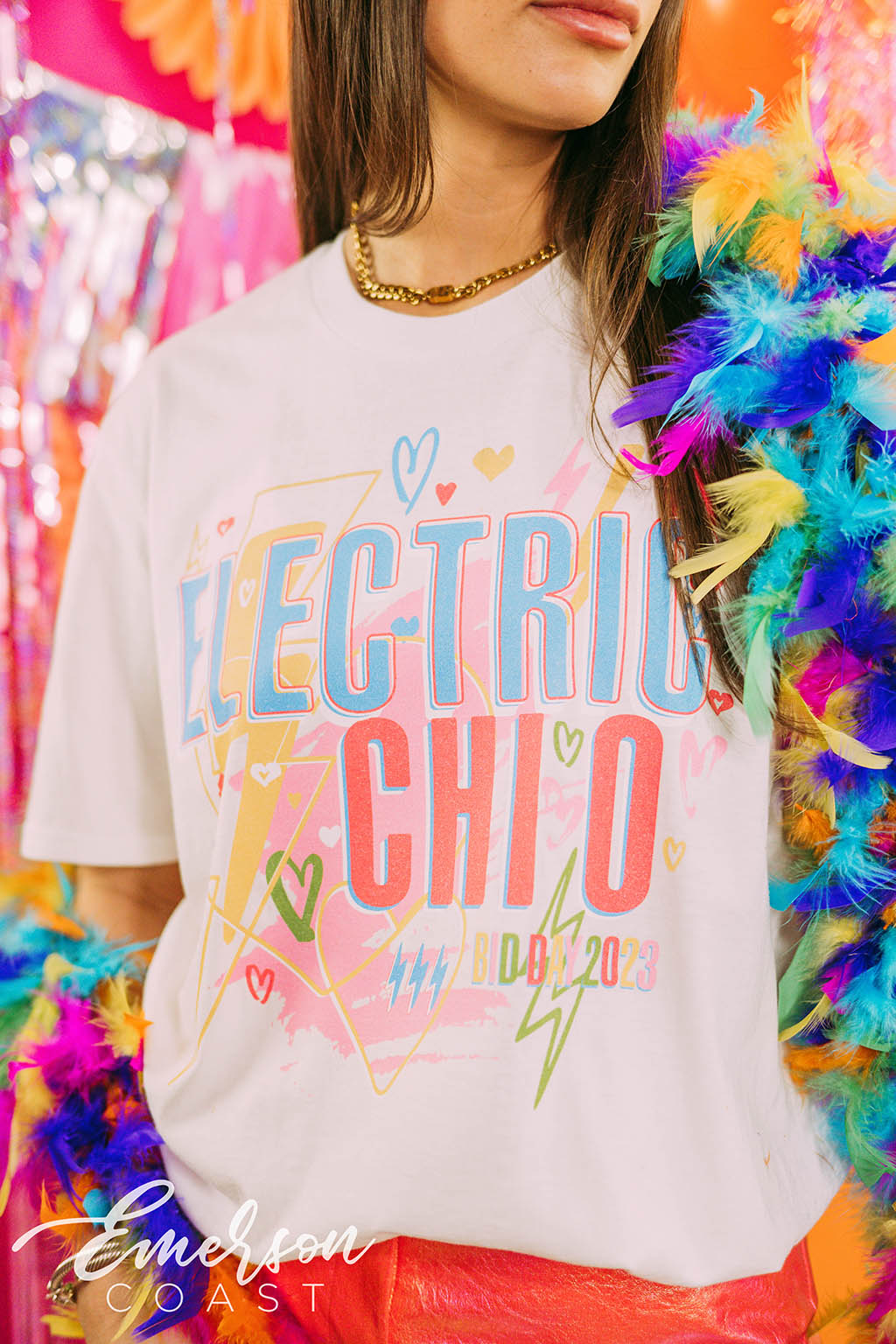 Chi Omega Bid Day Electric Colorful Tee