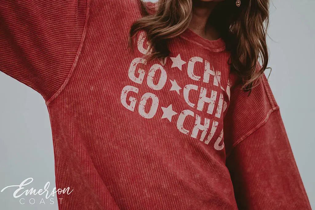 Chi Omega Red Corduroy Crewneck