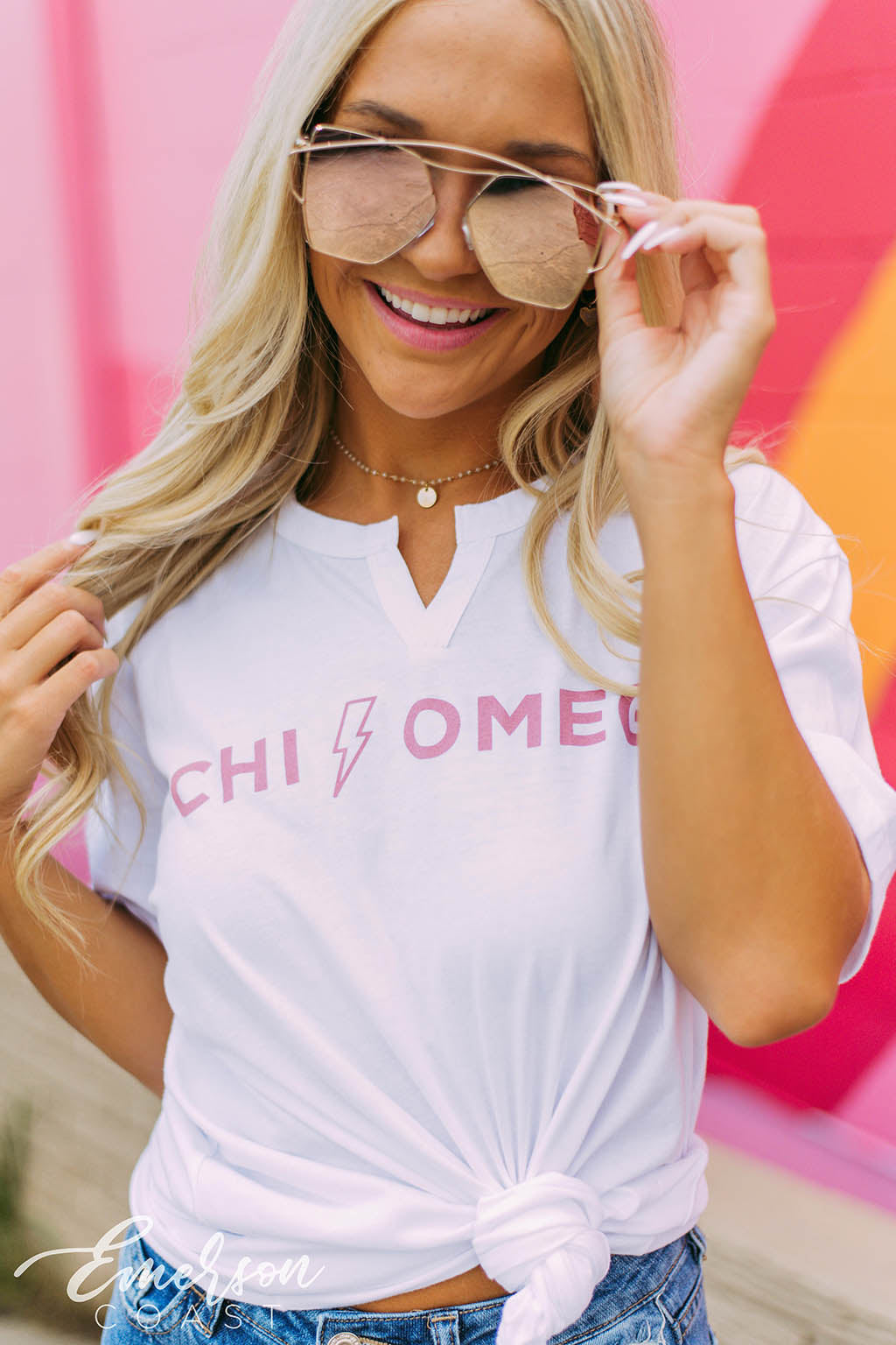 Chi Omega Lightning Bolt Notch Tee