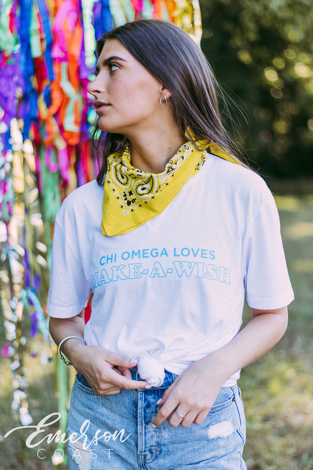 Chi Omega Loves Make A Wish Notch Tee
