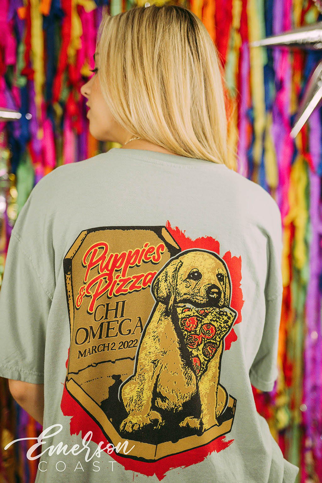 Chi Omega Philanthropy Puppies and Pizza Tee