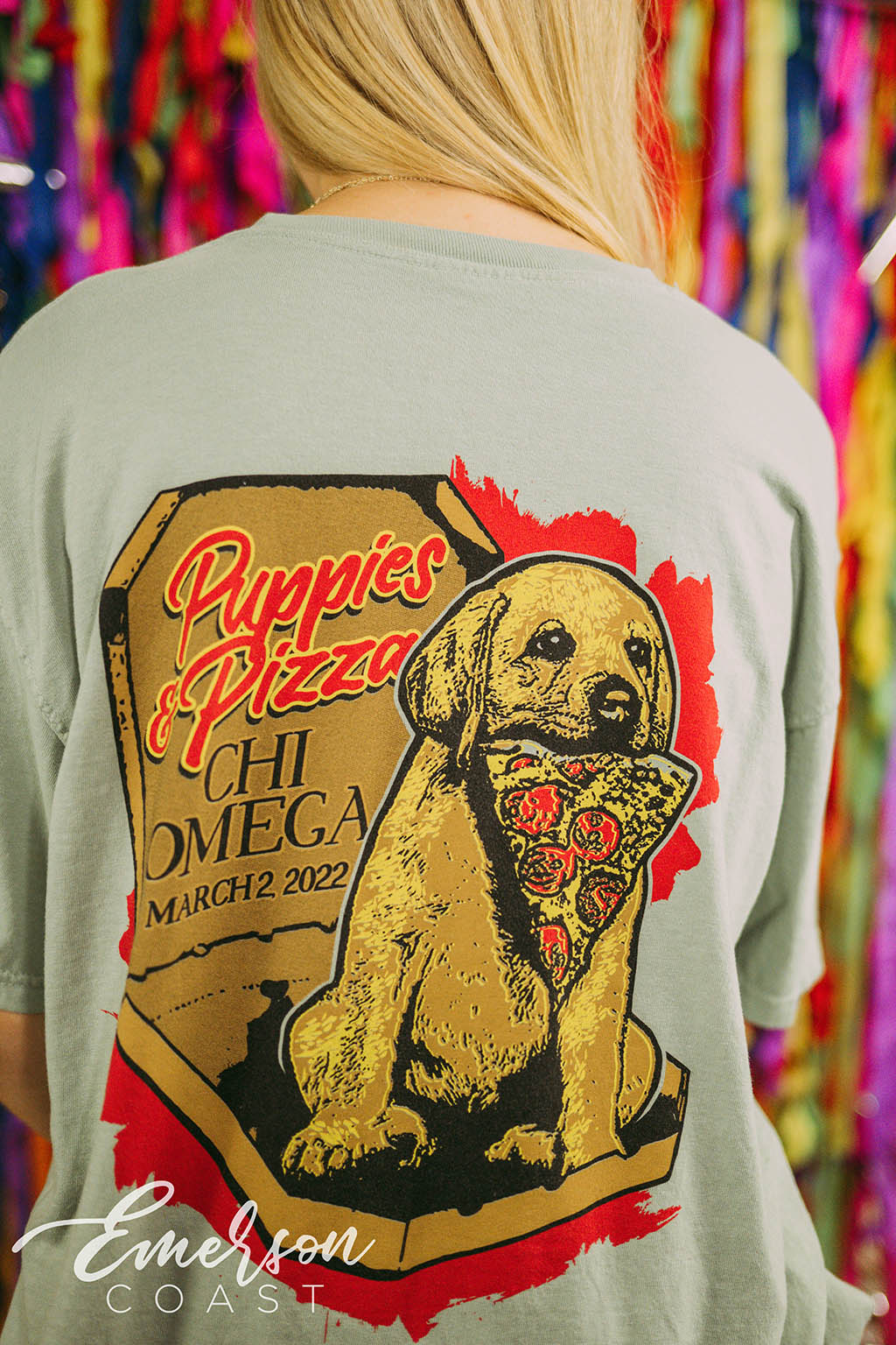 Chi Omega Philanthropy Puppies and Pizza Tee