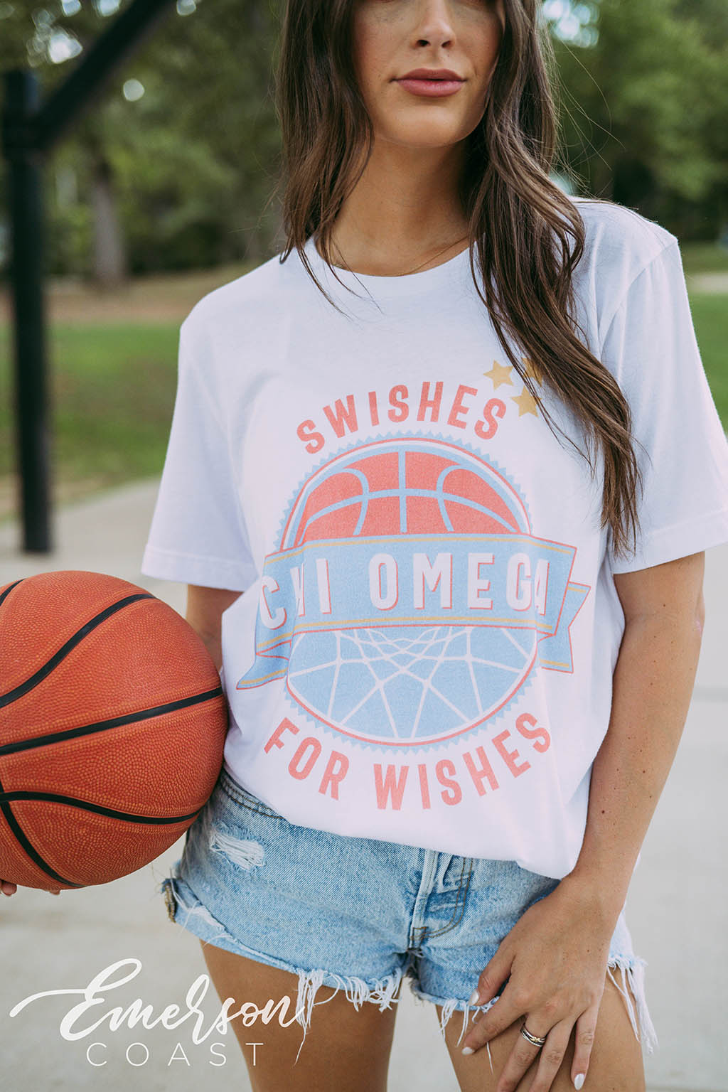 Chi Omega Philanthropy Swishes For Wishes Basketball Tee