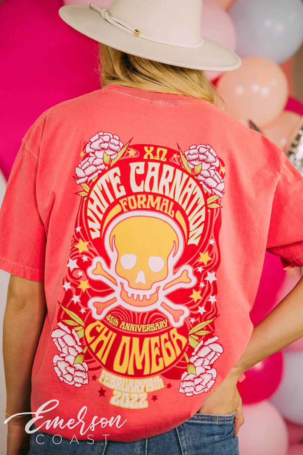Chi Omega White Carnation Formal Skull Tee