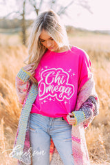 Chi Omega Airbrush Hot Pink Tee