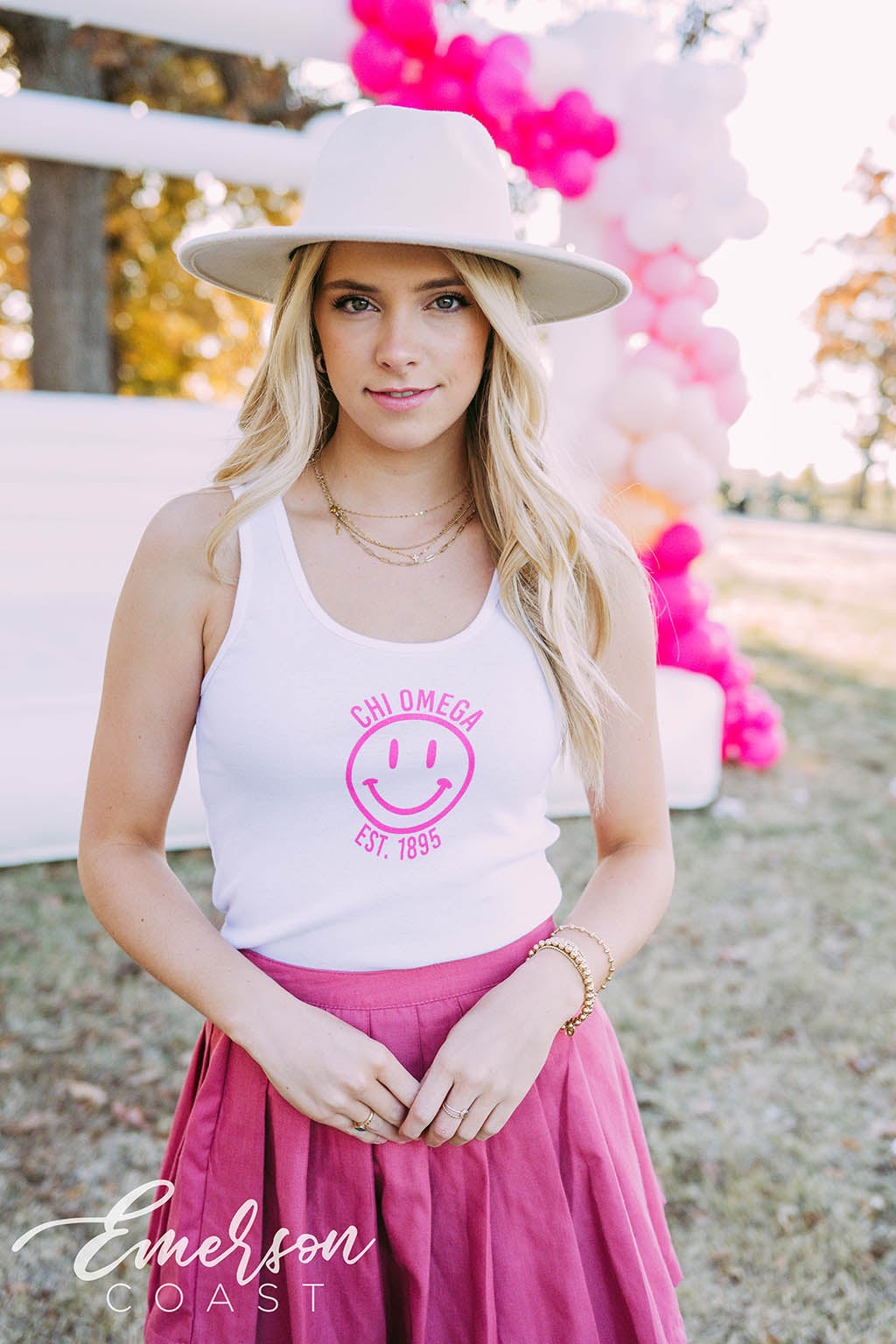 Chi Omega PR Smiley Face Tank