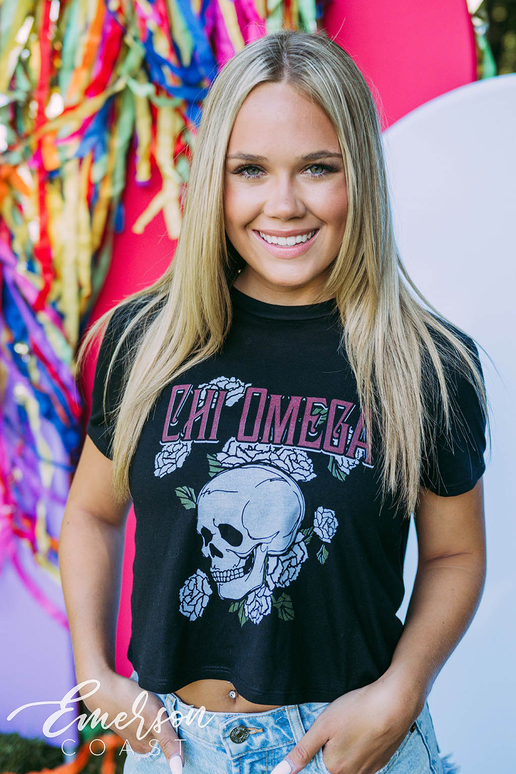 Chi Omega PR Skull With Roses Tee
