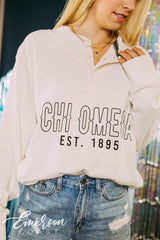 Chi Omega White PR Long Sleeve Thermal Henley