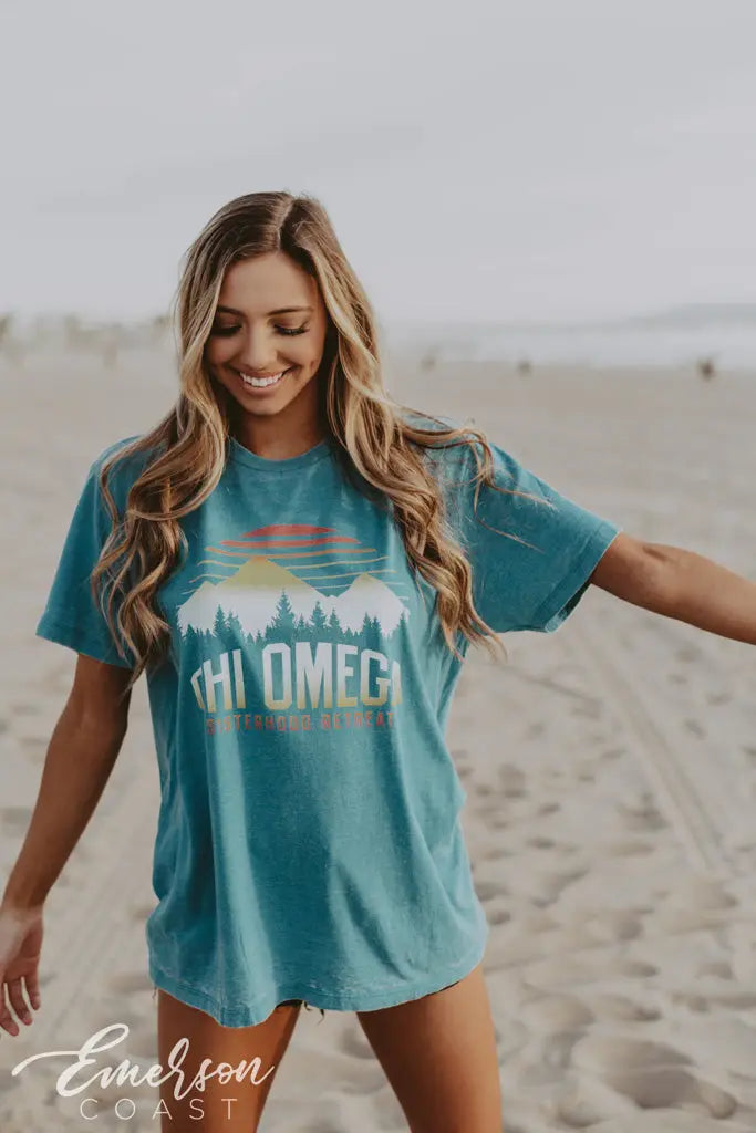 Chi Omega Retro Sisterhood Retreat Acid Wash Tee