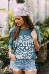 Chi Omega Big-Little Teal Skull Tee