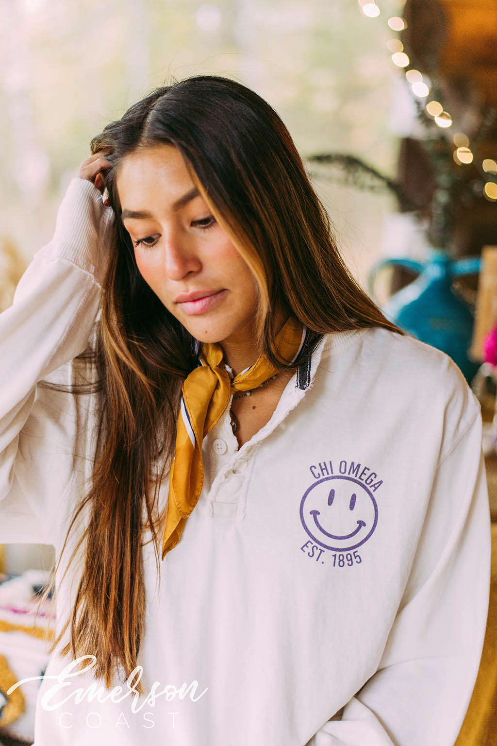 Chi O Smiley Face Thermal Long Sleeve Henley