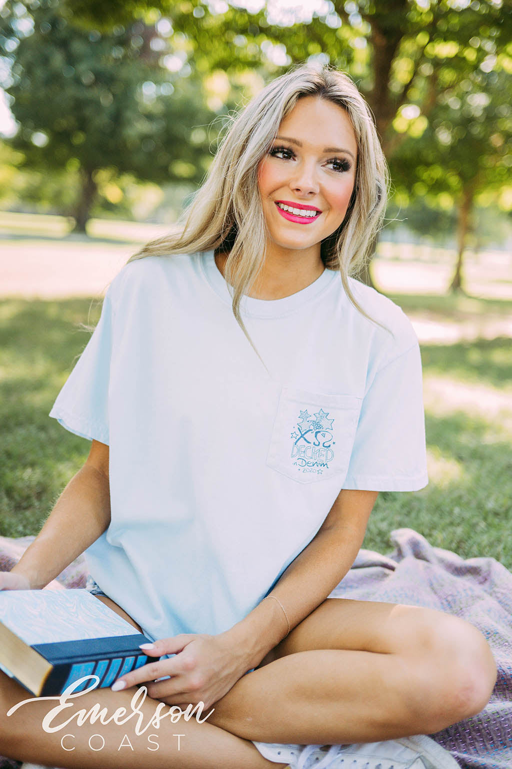 Chi Omega Social Decked In Denim Tee