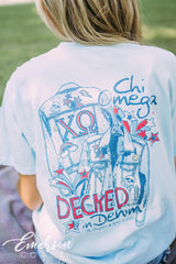 Chi Omega Social Decked In Denim Tee