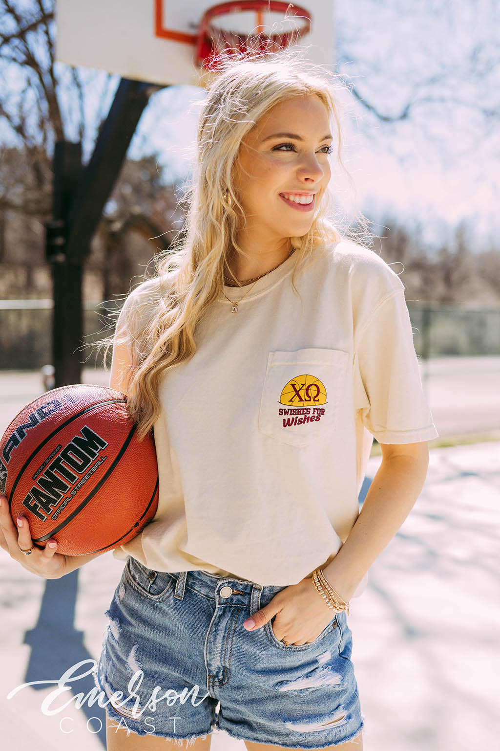 Chi Omega Swishes for Wishes Basketball Jersey Tee