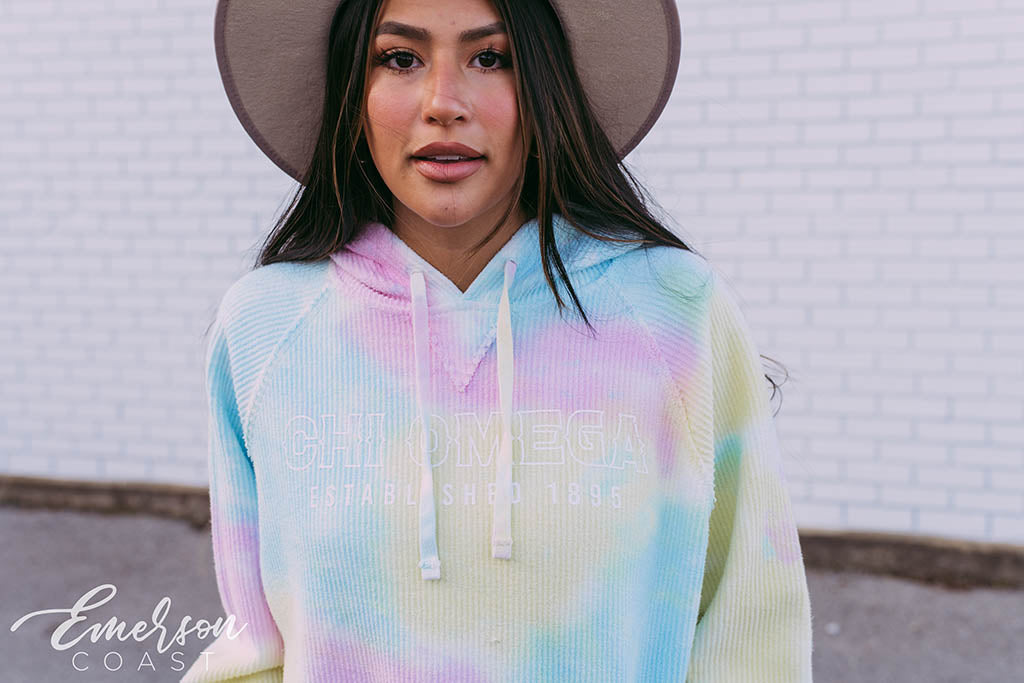 Chi O Spring Tie Dye Corded Hoodie