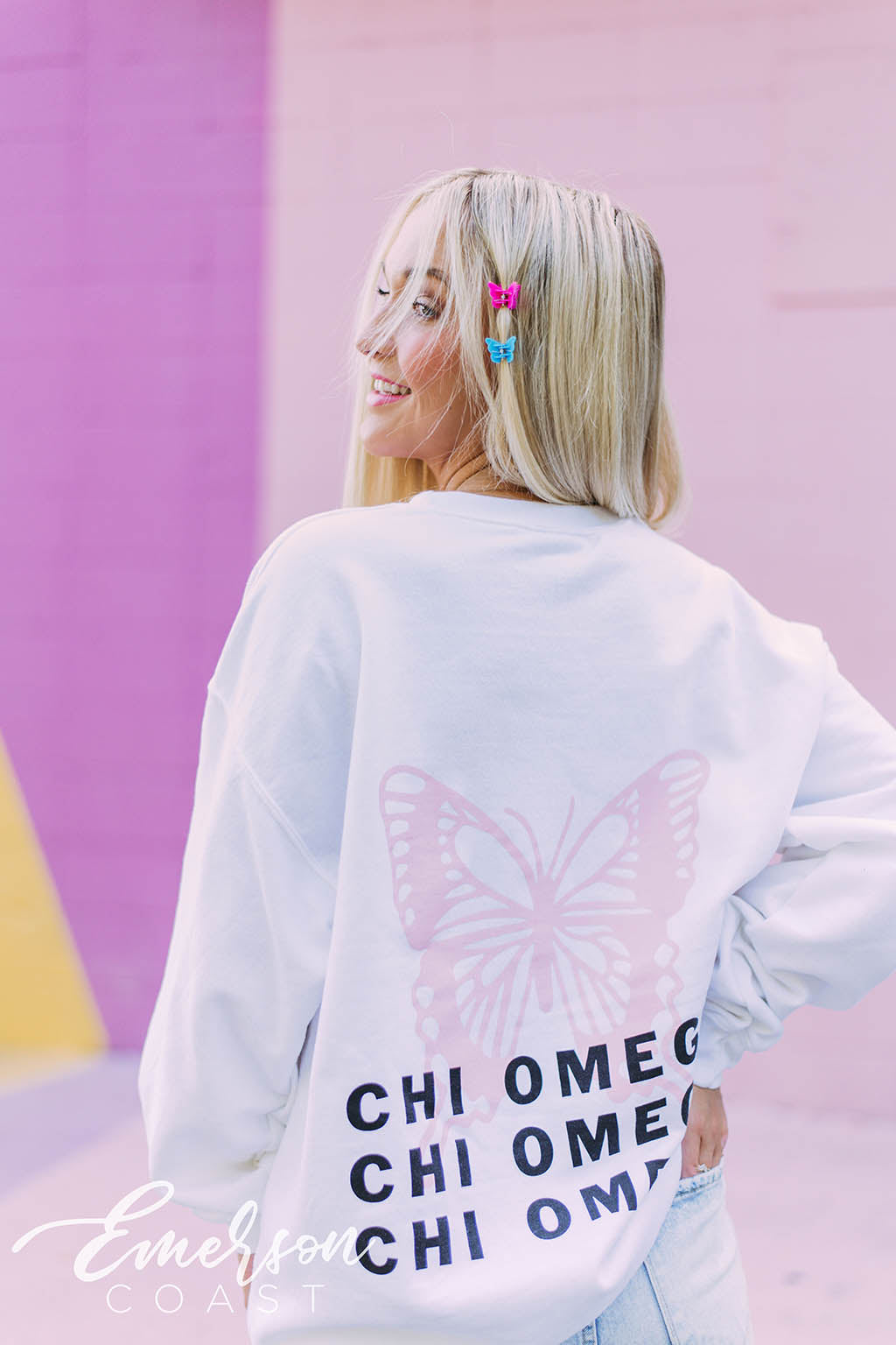 Chi O Pink Butterfly Sweatshirt