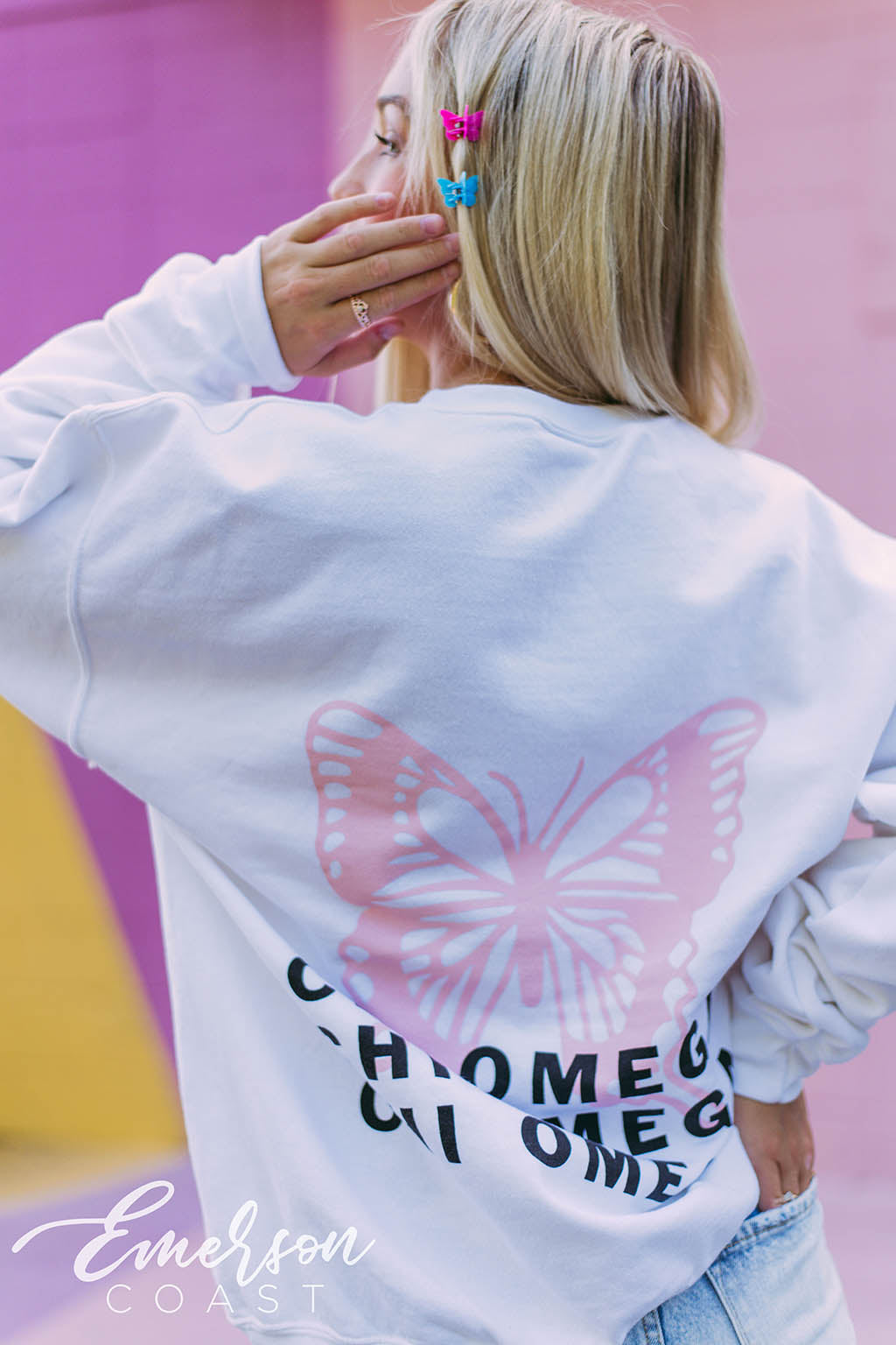 Chi O Pink Butterfly Sweatshirt