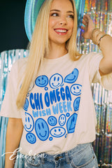 Chi Omega Blue Smileys Wish Week Tee