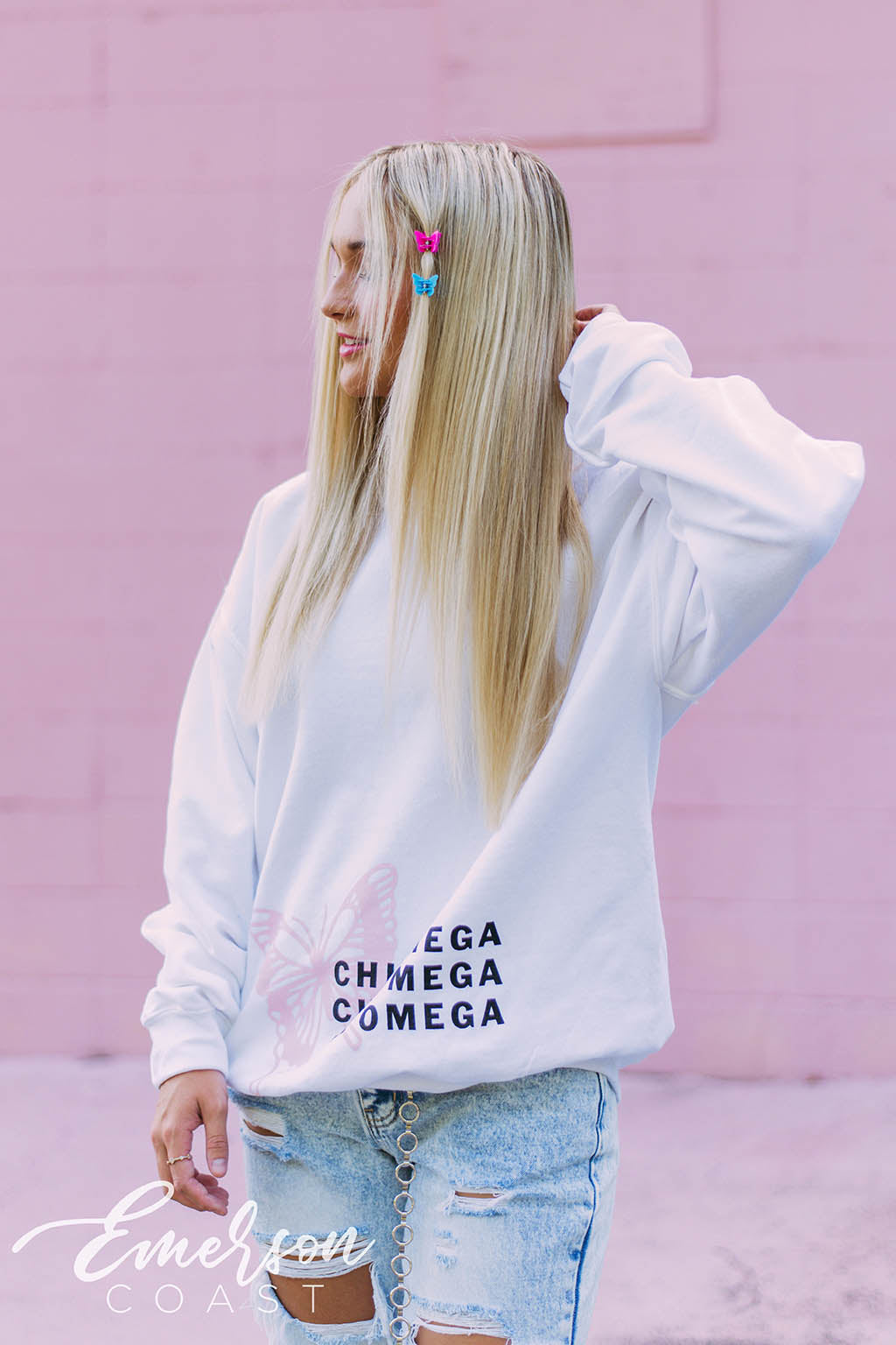 Chi O Pink Butterfly Sweatshirt