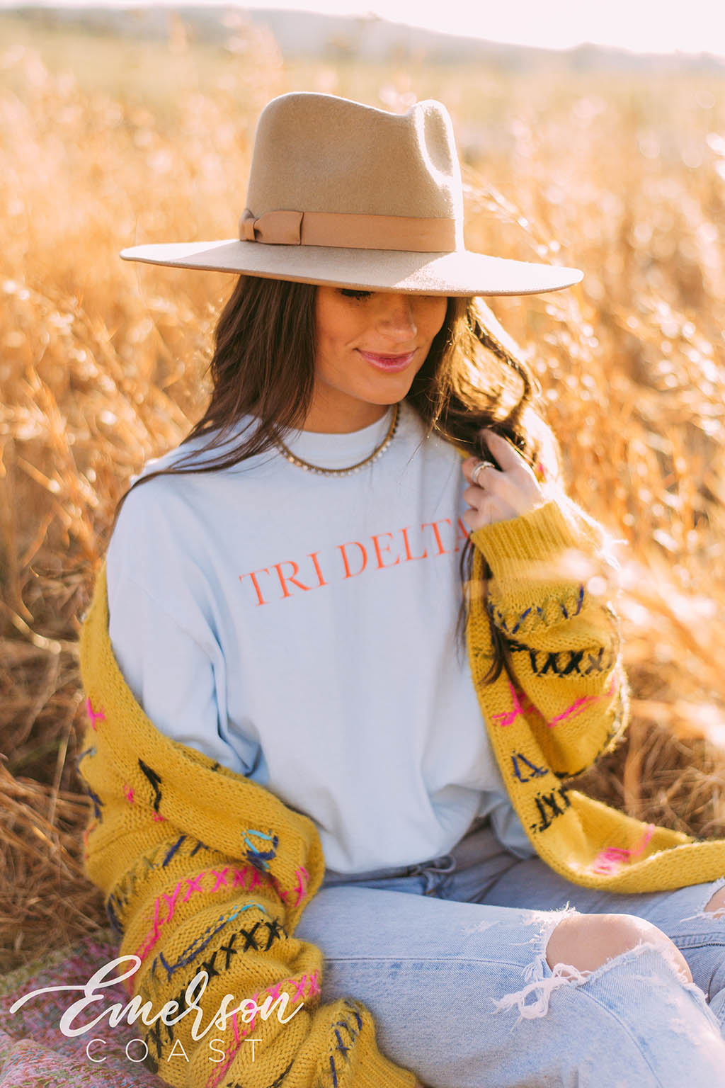 Tri Delta Simple Chambray Long Sleeve Tee