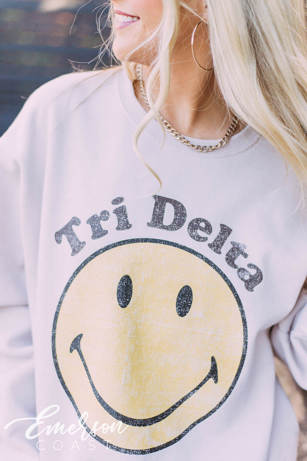Tri Delta Retro Smiley Sand Sweatshirt