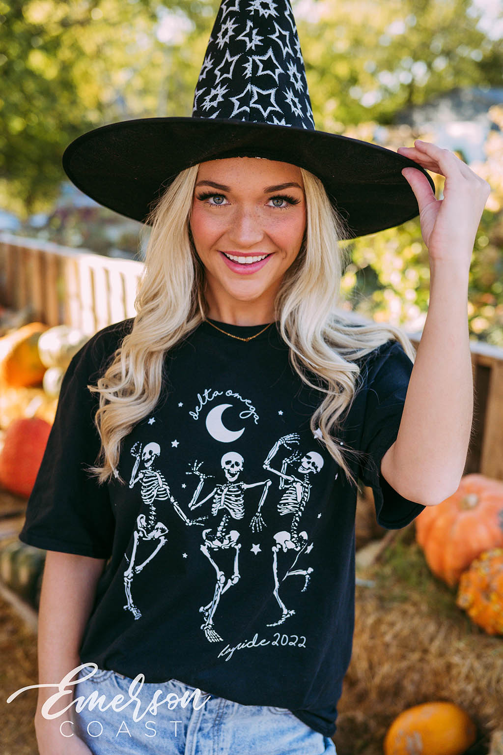 Delta Omega Halloween Hayride Dancing Skeletons Tee