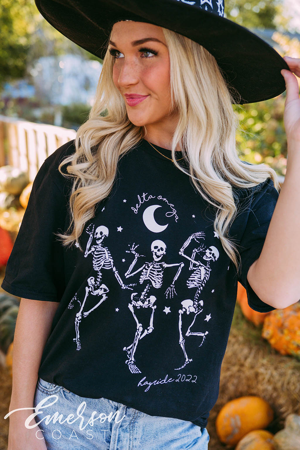 Delta Omega Halloween Hayride Dancing Skeletons Tee