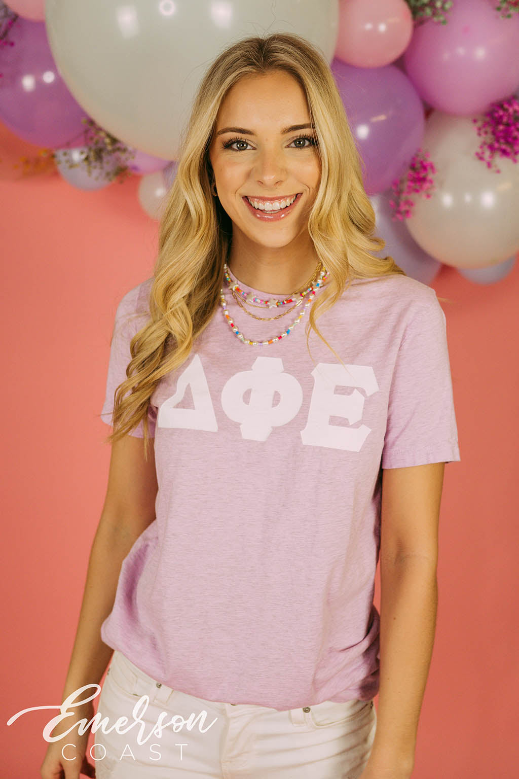 Delta Phi Epsilon Letter Lilac Tee